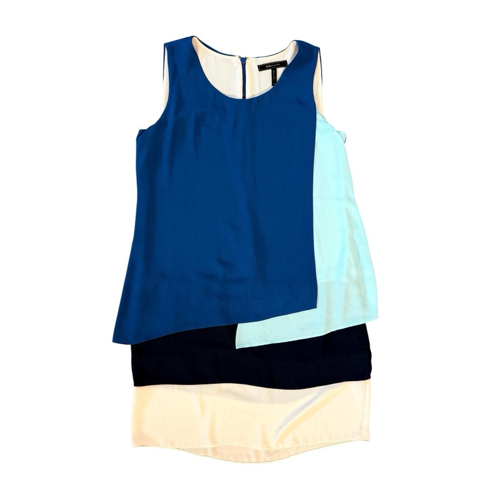 BCBG Flowy Layered Colorblock Sleeveless Midi Minimalism Shift Dress Women's 6
